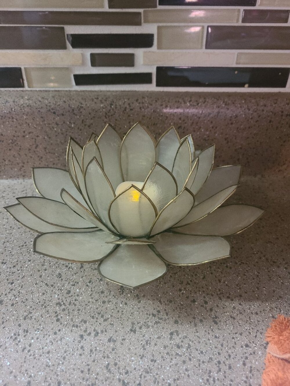 Capiz Shell Lotus Flower Votive Candle Holder Ambiance Mood Lighting Mid Century